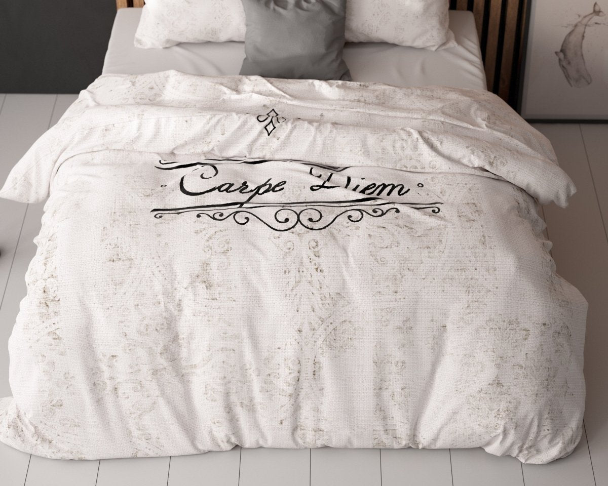 Micropercale Duvet Cover Set Carpe Diem 2 | Anthracite | Double - 200cm (W) x 200/220cm (L) - The Bedding & Blankets Store