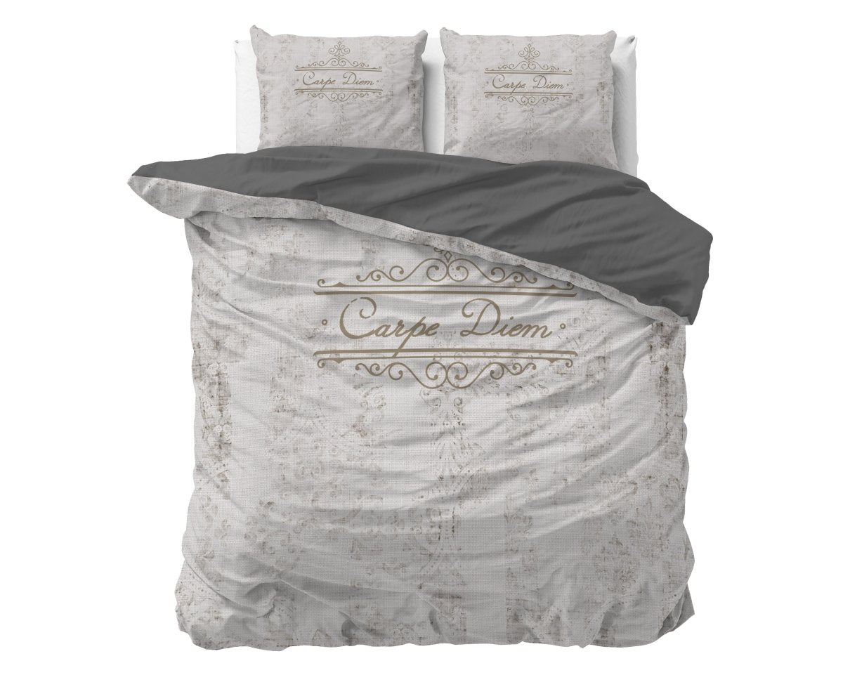 Micropercale Duvet Cover Set Carpe Diem 2 | Anthracite | Double - 200cm (W) x 200/220cm (L) - The Bedding & Blankets Store
