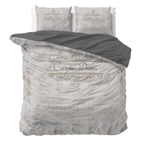 Micropercale Duvet Cover Set Carpe Diem 2 | Anthracite | Double - 200cm (W) x 200/220cm (L) - The Bedding & Blankets Store