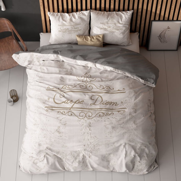 Micropercale Duvet Cover Set Carpe Diem 2 | Anthracite | Double - 200cm (W) x 200/220cm (L) - The Bedding & Blankets Store