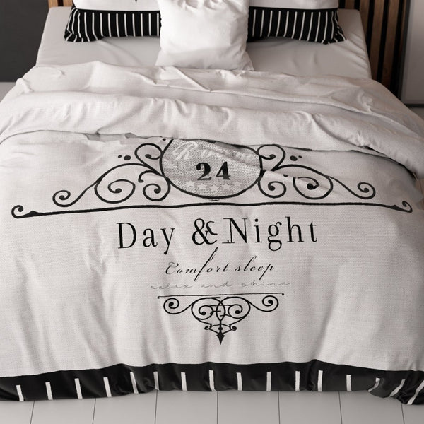 Micropercale Duvet Cover Set Day And Night | Black | Double - 200cm (W) x 200/220cm (L) - The Bedding & Blankets Store