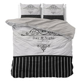 Micropercale Duvet Cover Set Day And Night | Black | Double - 200cm (W) x 200/220cm (L) - The Bedding & Blankets Store