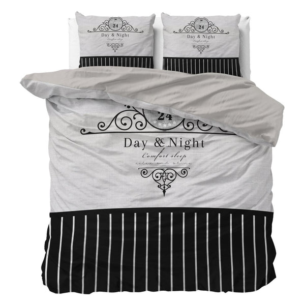 Micropercale Duvet Cover Set Day And Night | Black | Double - 200cm (W) x 200/220cm (L) - The Bedding & Blankets Store