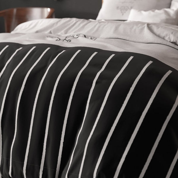 Micropercale Duvet Cover Set Day And Night | Black | Double - 200cm (W) x 200/220cm (L) - The Bedding & Blankets Store