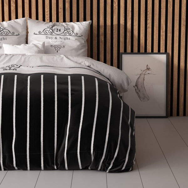 Micropercale Duvet Cover Set Day And Night | Black | Double - 200cm (W) x 200/220cm (L) - The Bedding & Blankets Store