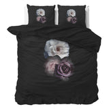 Micropercale Duvet Cover Set Deep Flowers | Black | Double - 200cm (W) x 200/220cm (L) - The Bedding & Blankets Store