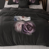 Micropercale Duvet Cover Set Deep Flowers | Black | Double - 200cm (W) x 200/220cm (L) - The Bedding & Blankets Store