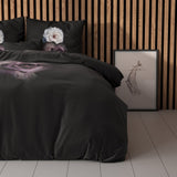 Micropercale Duvet Cover Set Deep Flowers | Black | Double - 200cm (W) x 200/220cm (L) - The Bedding & Blankets Store