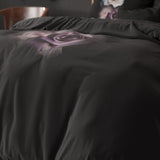 Micropercale Duvet Cover Set Deep Flowers | Black | Double - 200cm (W) x 200/220cm (L) - The Bedding & Blankets Store