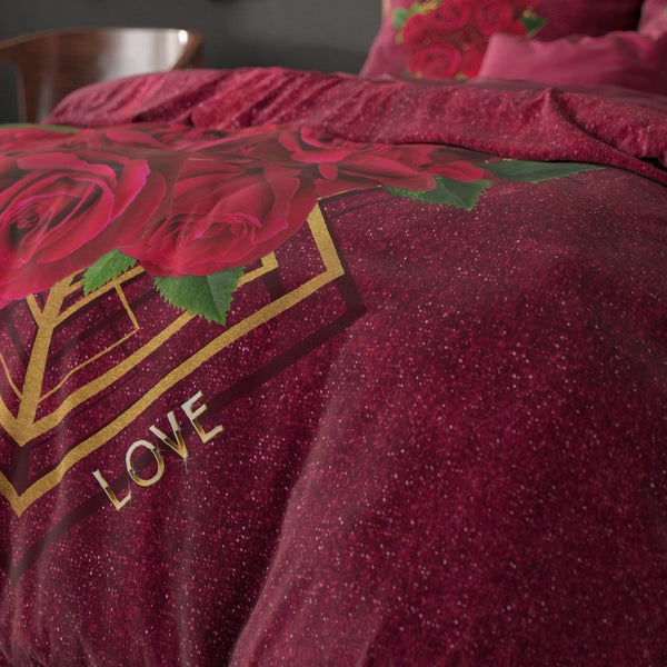 Micropercale Duvet Cover Set Eternal Love | Red | Double - 200cm (W) x 200/220cm (L) - The Bedding & Blankets Store