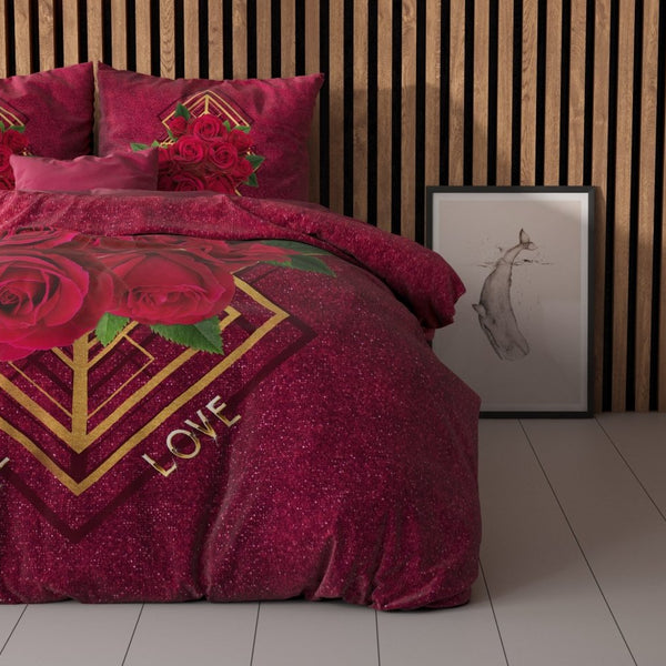 Micropercale Duvet Cover Set Eternal Love | Red | Double - 200cm (W) x 200/220cm (L) - The Bedding & Blankets Store