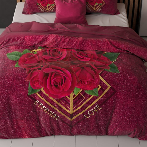 Micropercale Duvet Cover Set Eternal Love | Red | Double - 200cm (W) x 200/220cm (L) - The Bedding & Blankets Store