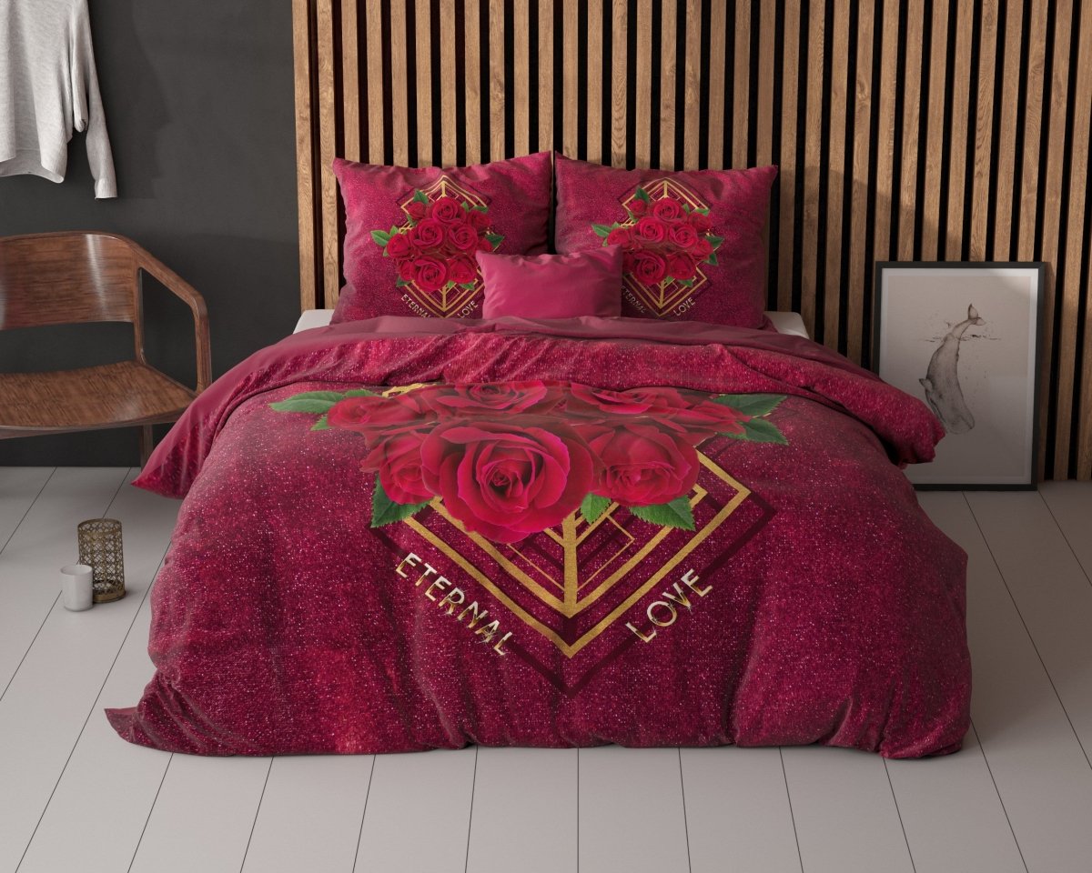 Micropercale Duvet Cover Set Eternal Love | Red | Double - 200cm (W) x 200/220cm (L) - The Bedding & Blankets Store