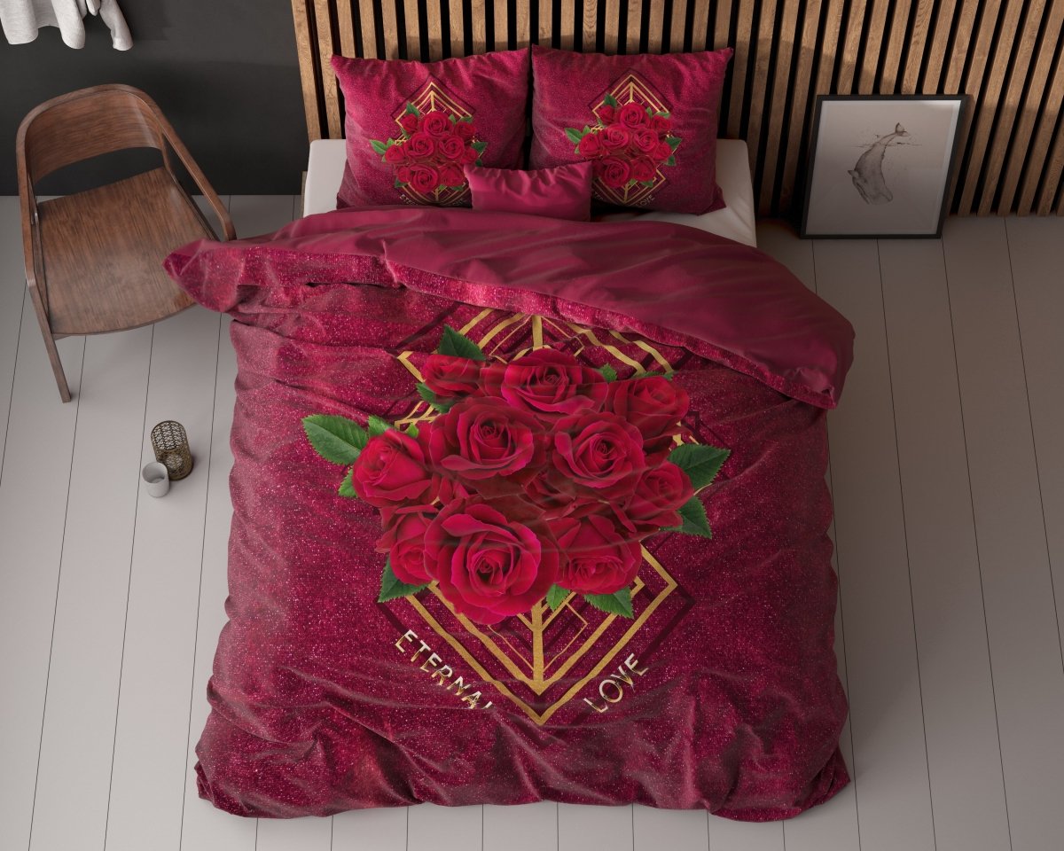 Micropercale Duvet Cover Set Eternal Love | Red | Double - 200cm (W) x 200/220cm (L) - The Bedding & Blankets Store