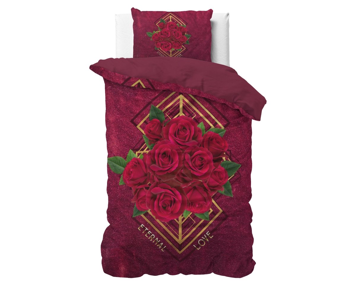 Micropercale Duvet Cover Set Eternal Love | Red | Double - 200cm (W) x 200/220cm (L) - The Bedding & Blankets Store