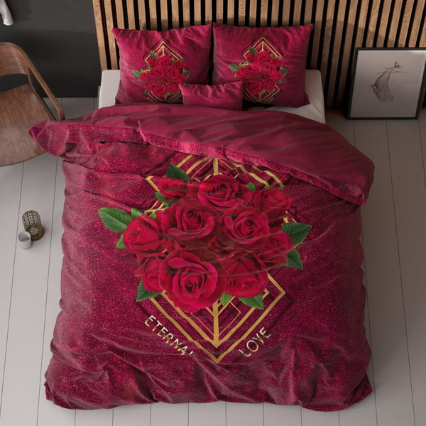 Micropercale Duvet Cover Set Eternal Love | Red | Double - 200cm (W) x 200/220cm (L) - The Bedding & Blankets Store