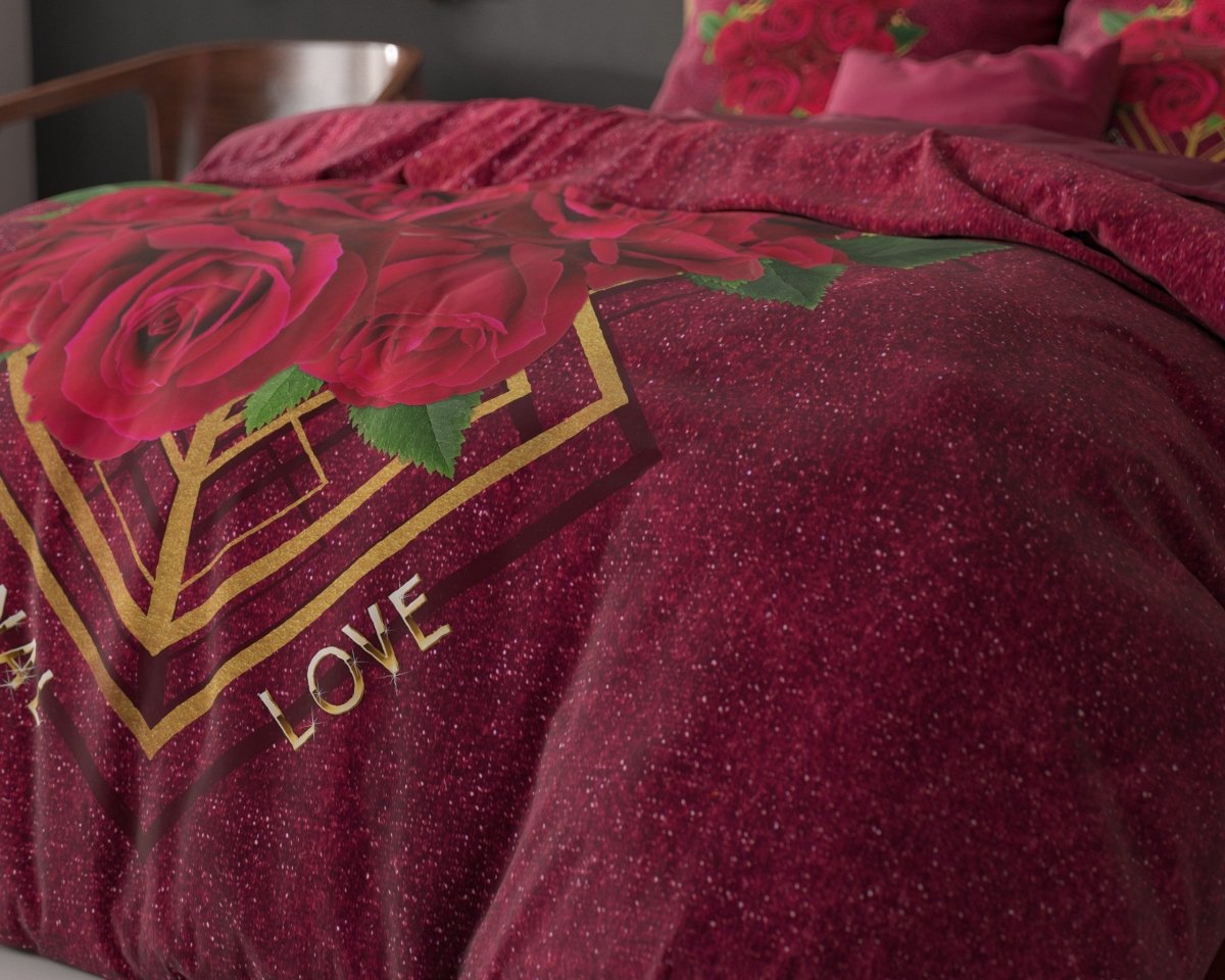 Micropercale Duvet Cover Set Eternal Love | Red | Double - 200cm (W) x 200/220cm (L) - The Bedding & Blankets Store