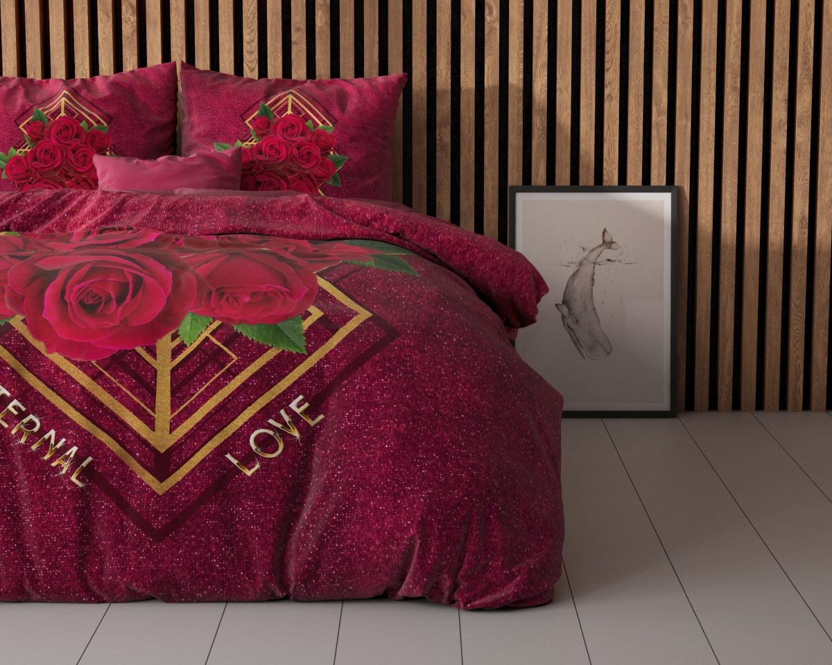 Micropercale Duvet Cover Set Eternal Love | Red | Double - 200cm (W) x 200/220cm (L) - The Bedding & Blankets Store