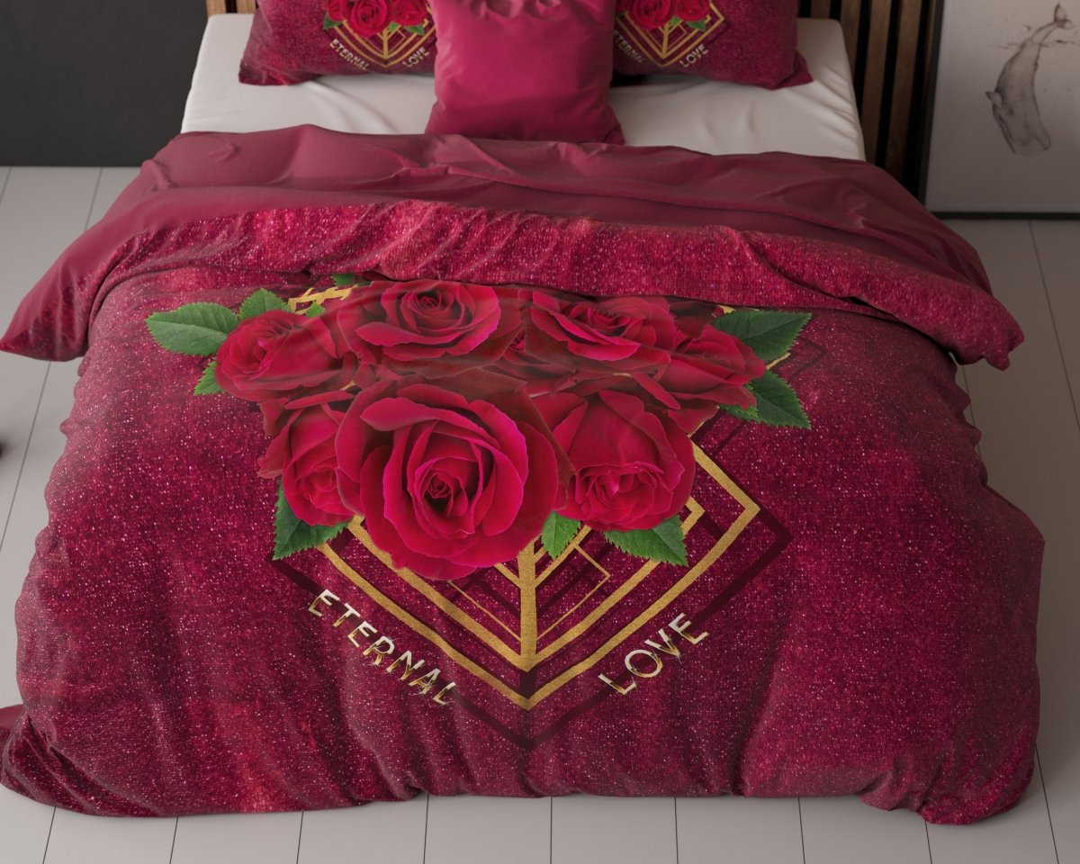 Micropercale Duvet Cover Set Eternal Love | Red | Double - 200cm (W) x 200/220cm (L) - The Bedding & Blankets Store