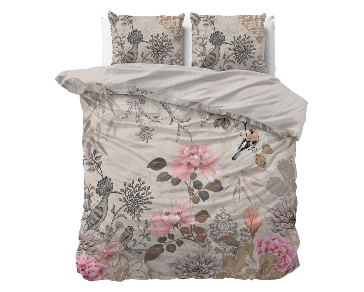 Micropercale Duvet Cover Set Forest Flowers | Cream | Double - 200cm (W) x 200/220cm (L) - The Bedding & Blankets Store