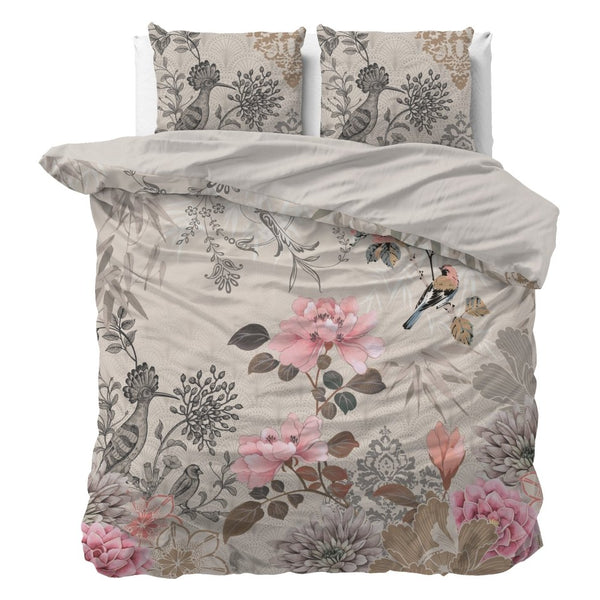 Micropercale Duvet Cover Set Forest Flowers | Cream | Double - 200cm (W) x 200/220cm (L) - The Bedding & Blankets Store