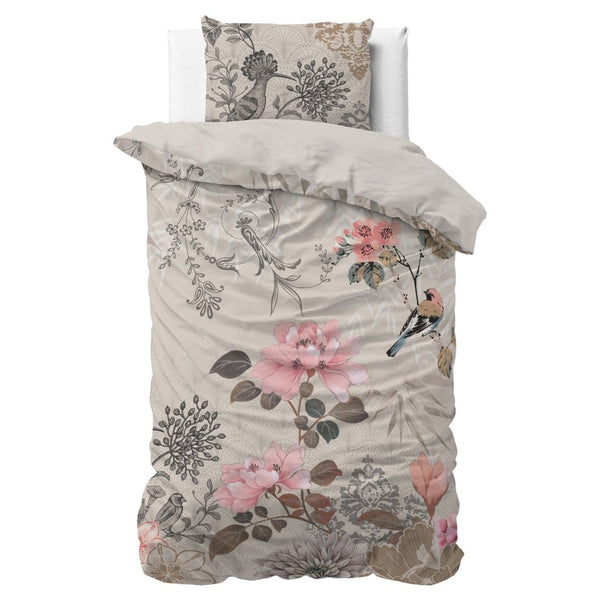 Micropercale Duvet Cover Set Forest Flowers | Cream | Double - 200cm (W) x 200/220cm (L) - The Bedding & Blankets Store