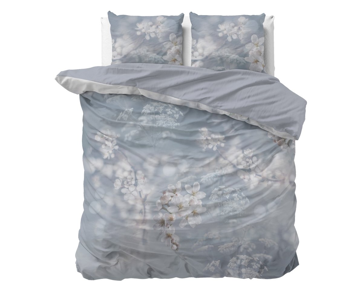 Micropercale Duvet Cover Set Frost Nature | Blue | Double - 200cm (W) x 200/220cm (L) - The Bedding & Blankets Store