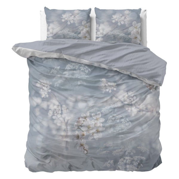 Micropercale Duvet Cover Set Frost Nature | Blue | Double - 200cm (W) x 200/220cm (L) - The Bedding & Blankets Store