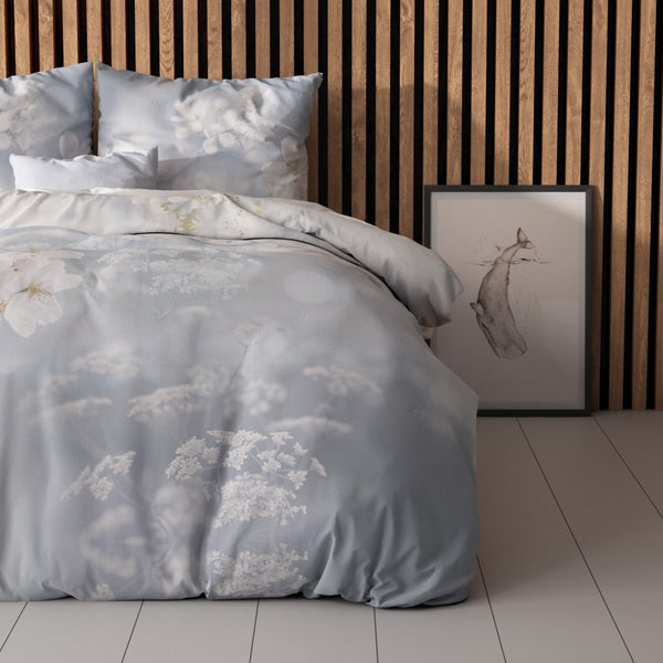 Micropercale Duvet Cover Set Frost Nature | Blue | Double - 200cm (W) x 200/220cm (L) - The Bedding & Blankets Store