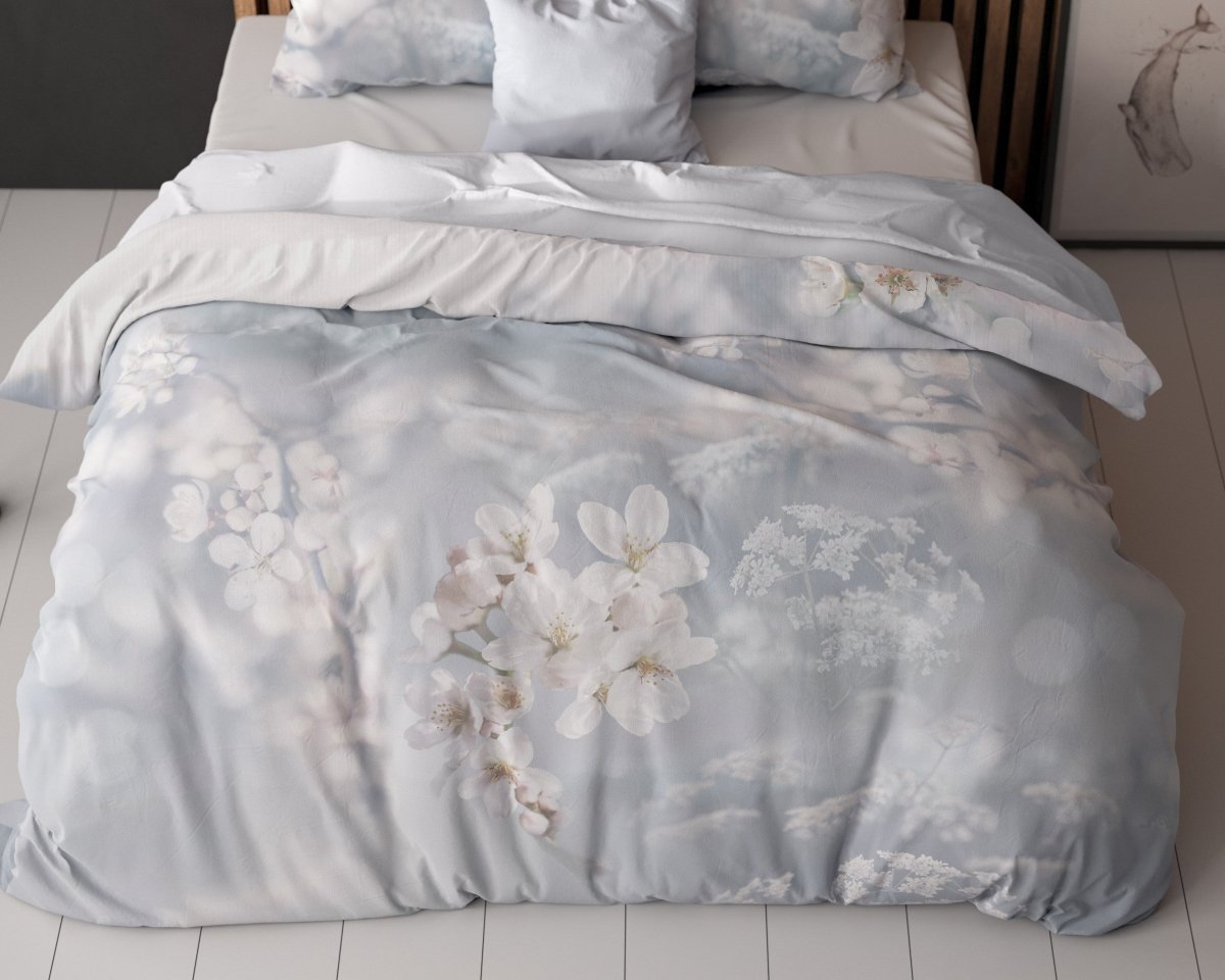 Micropercale Duvet Cover Set Frost Nature | Blue | Double - 200cm (W) x 200/220cm (L) - The Bedding & Blankets Store