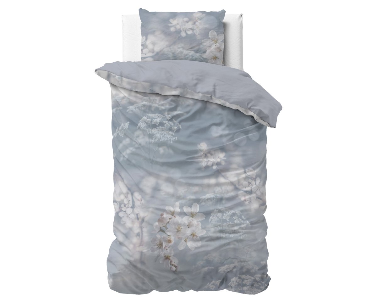 Micropercale Duvet Cover Set Frost Nature | Blue | Double - 200cm (W) x 200/220cm (L) - The Bedding & Blankets Store