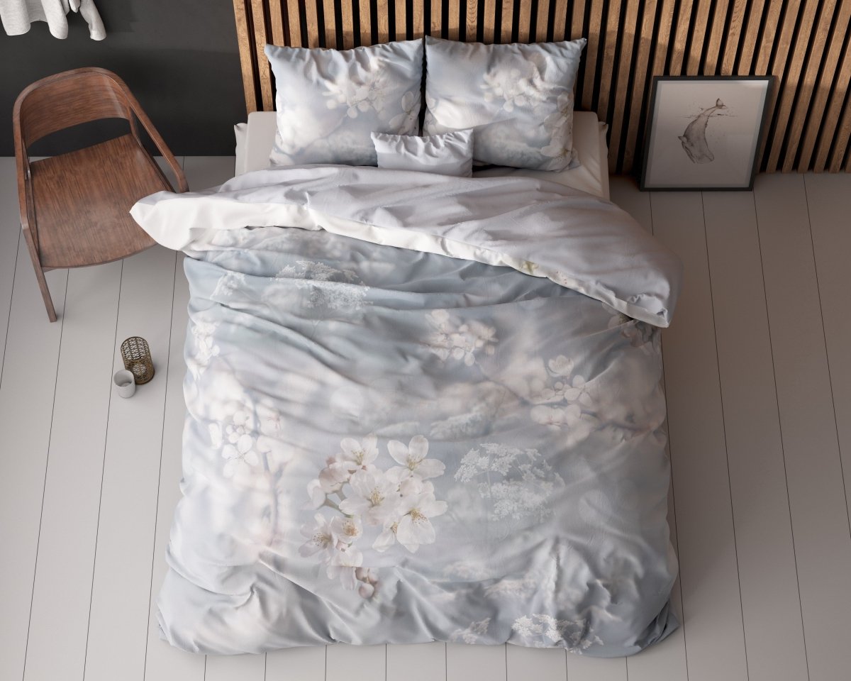 Micropercale Duvet Cover Set Frost Nature | Blue | Double - 200cm (W) x 200/220cm (L) - The Bedding & Blankets Store