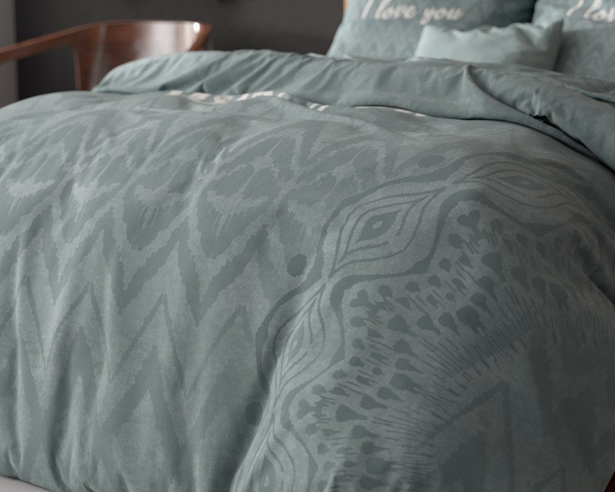 Micropercale Duvet Cover Set I Love Bed | Green | Double - 200cm (W) x 200/220cm (L) - The Bedding & Blankets Store