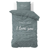 Micropercale Duvet Cover Set I Love Bed | Green | Double - 200cm (W) x 200/220cm (L) - The Bedding & Blankets Store