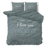 Micropercale Duvet Cover Set I Love Bed | Green | Double - 200cm (W) x 200/220cm (L) - The Bedding & Blankets Store