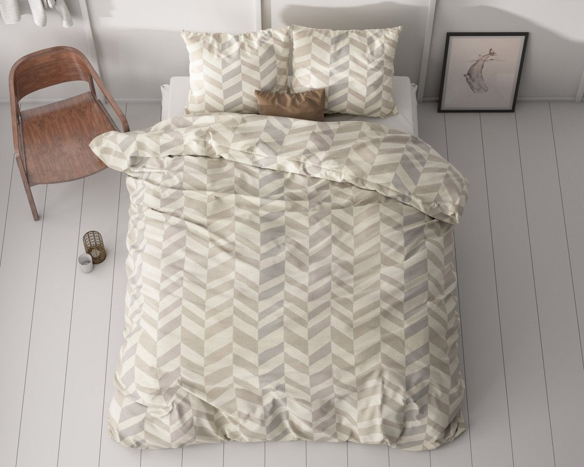 Micropercale Duvet Cover Set Karel | Sand | Double - 200cm (W) x 220cm (L) - The Bedding & Blankets Store