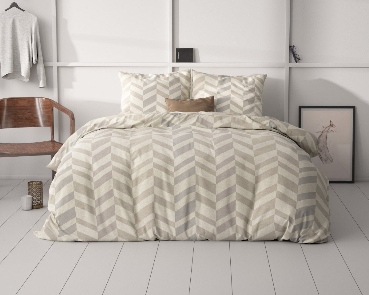 Micropercale Duvet Cover Set Karel | Sand | Double - 200cm (W) x 220cm (L) - The Bedding & Blankets Store