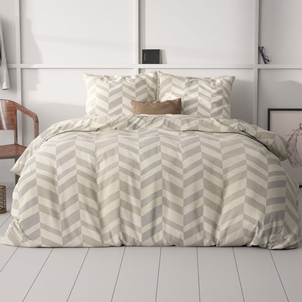 Micropercale Duvet Cover Set Karel | Sand | Double - 200cm (W) x 220cm (L) - The Bedding & Blankets Store