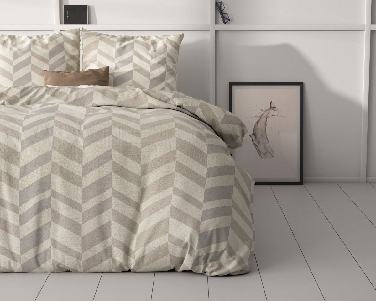 Micropercale Duvet Cover Set Karel | Sand | Double - 200cm (W) x 220cm (L) - The Bedding & Blankets Store
