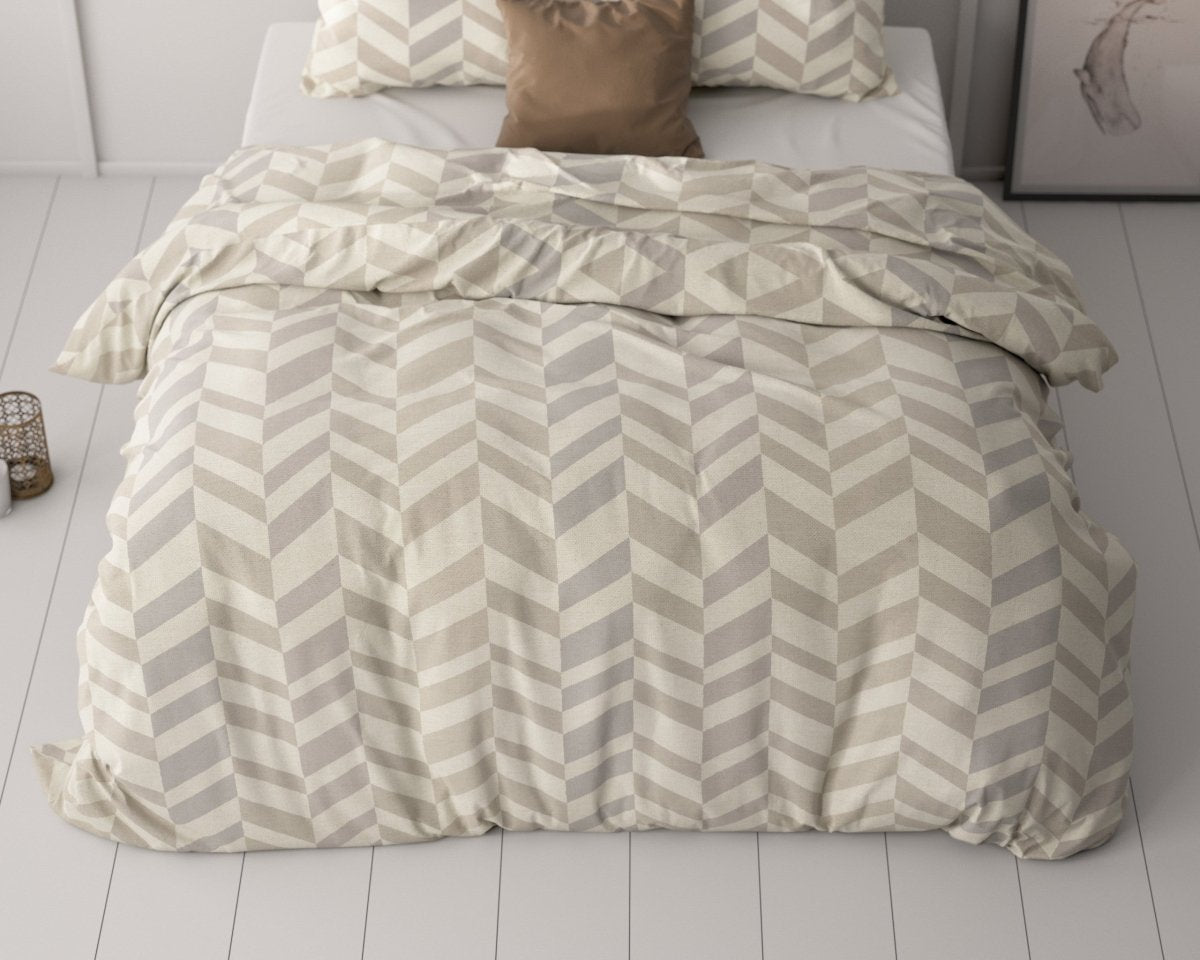 Micropercale Duvet Cover Set Karel | Sand | Double - 200cm (W) x 220cm (L) - The Bedding & Blankets Store