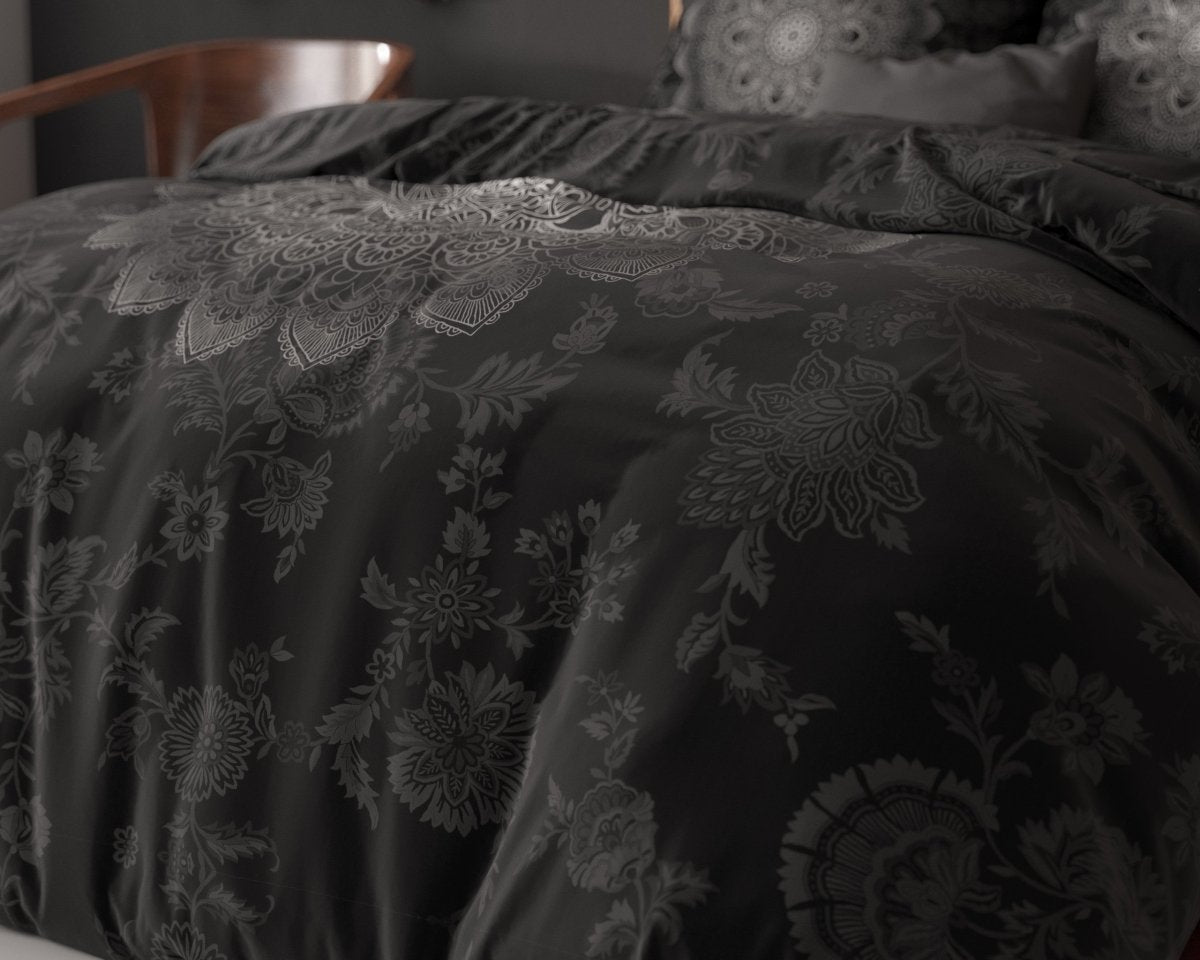Micropercale Duvet Cover Set Katinka | Anthracite | Double - 200cm (W) x 200/220cm (L) - The Bedding & Blankets Store