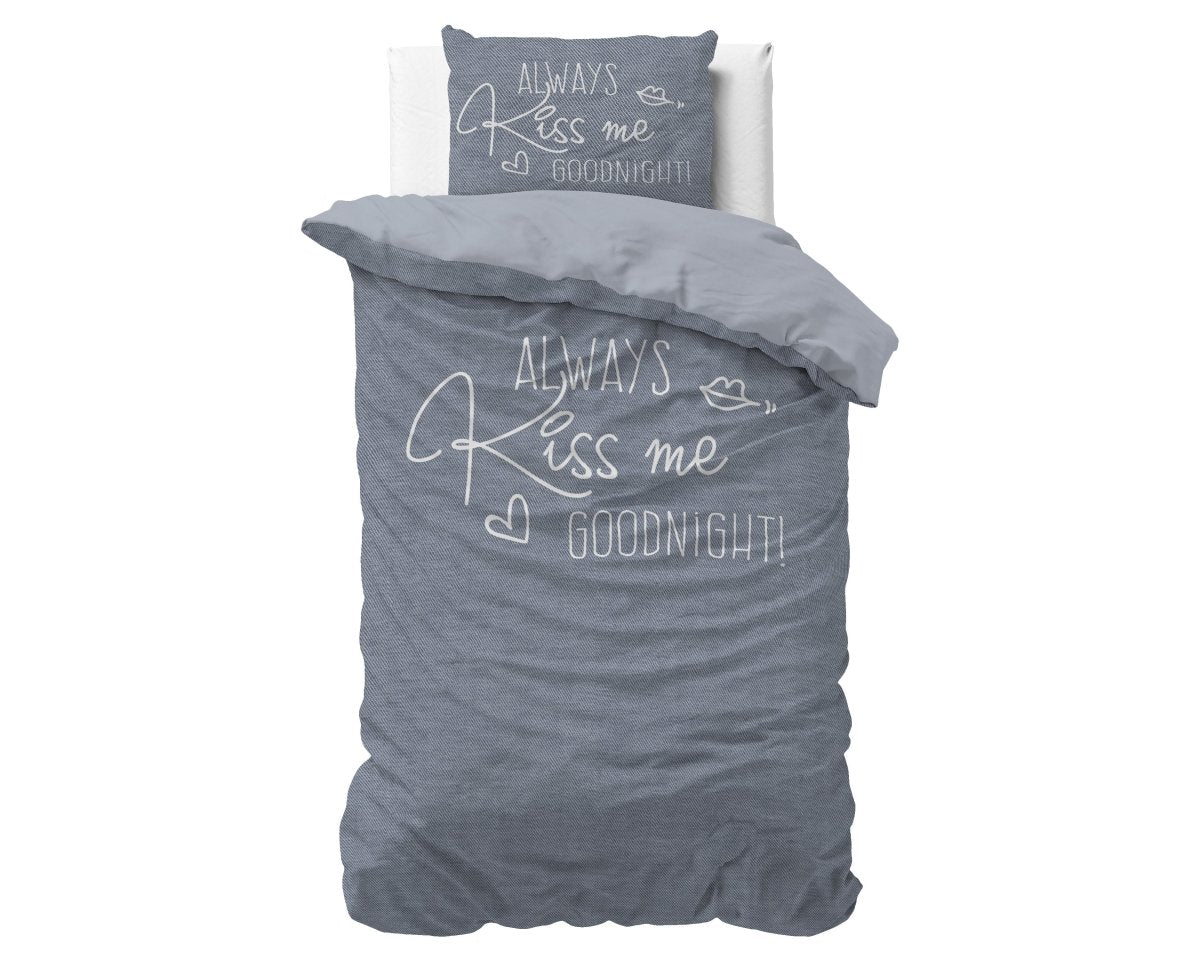 Micropercale Duvet Cover Set Kiss Me | Blue | Double - 200cm (W) x 200/220cm (L) - The Bedding & Blankets Store