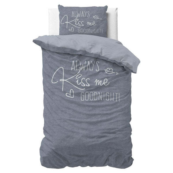 Micropercale Duvet Cover Set Kiss Me | Blue | Double - 200cm (W) x 200/220cm (L) - The Bedding & Blankets Store