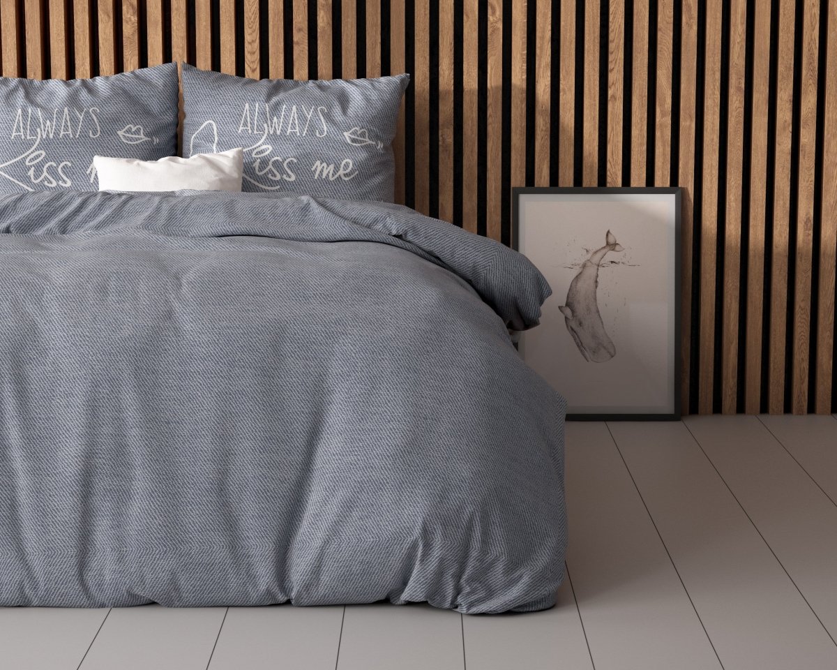 Micropercale Duvet Cover Set Kiss Me | Blue | Double - 200cm (W) x 200/220cm (L) - The Bedding & Blankets Store
