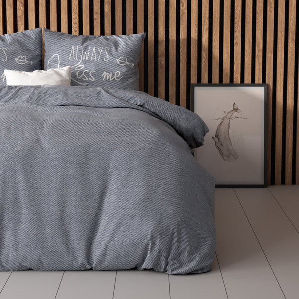 Micropercale Duvet Cover Set Kiss Me | Blue | Double - 200cm (W) x 200/220cm (L) - The Bedding & Blankets Store