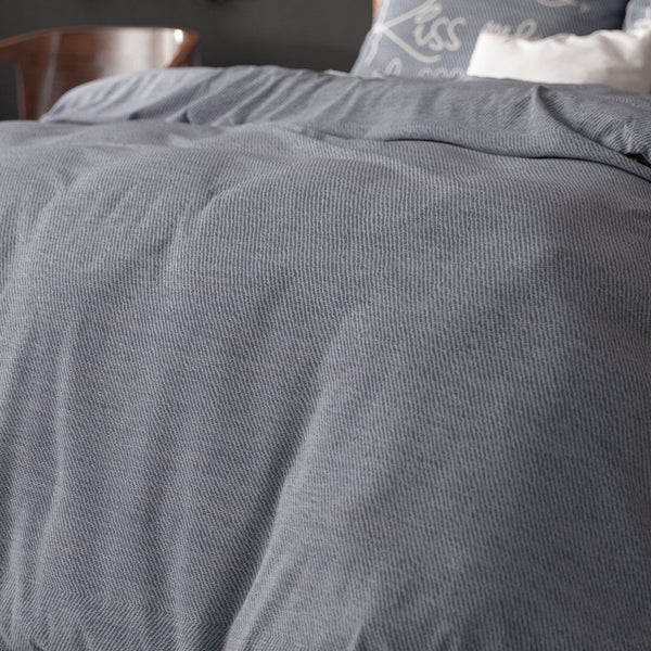 Micropercale Duvet Cover Set Kiss Me | Blue | Double - 200cm (W) x 200/220cm (L) - The Bedding & Blankets Store