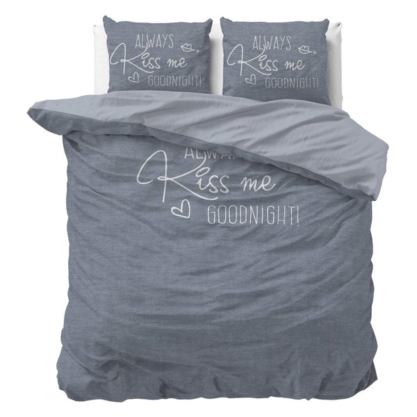 Micropercale Duvet Cover Set Kiss Me | Blue | Double - 200cm (W) x 200/220cm (L) - The Bedding & Blankets Store