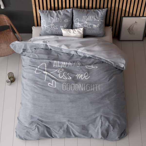 Micropercale Duvet Cover Set Kiss Me | Blue | Double - 200cm (W) x 200/220cm (L) - The Bedding & Blankets Store