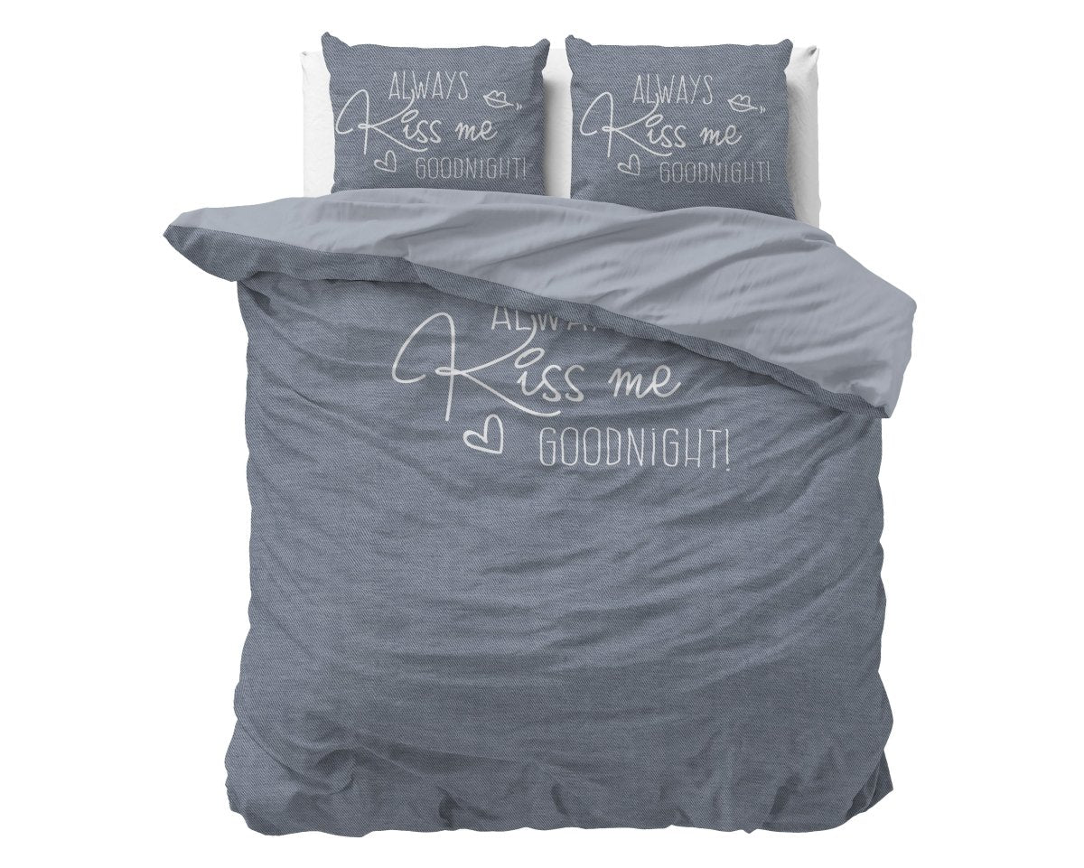 Micropercale Duvet Cover Set Kiss Me | Blue | Double - 200cm (W) x 200/220cm (L) - The Bedding & Blankets Store