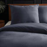 Micropercale Duvet Cover Set Leaves 3D | Anthracite | Double - 200cm (W) x 200/220cm (L) - The Bedding & Blankets Store